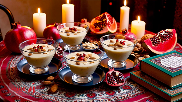 دسر برای شب یلدا پودینگ بادام