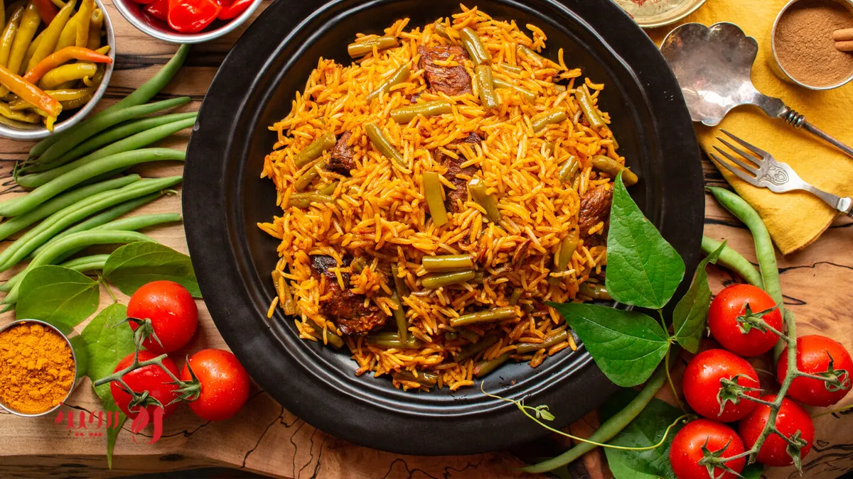 لوبیا پلو با گوشت تکه