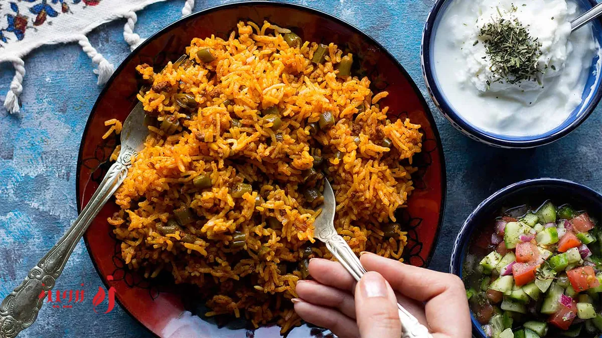لوبیا پلو بدون گوشت 